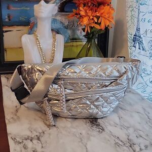 Stylish Quilted Chest Sling Travel Bag in Silver or Black Tone